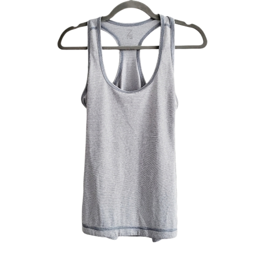 Z by Zella Gray White Racerback Striped Athletic Tank Top